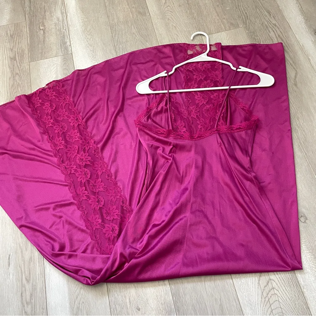 Vintage Slip Dress floral lace maxi womens Pink (small) y2k whimsigoth lingerie - Image 4