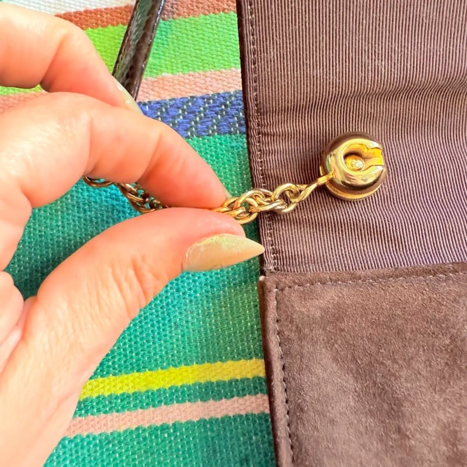 Vintage Block Brown Suede and Faux Reptile Clutch with Matching Shoulder Strap - Image 14