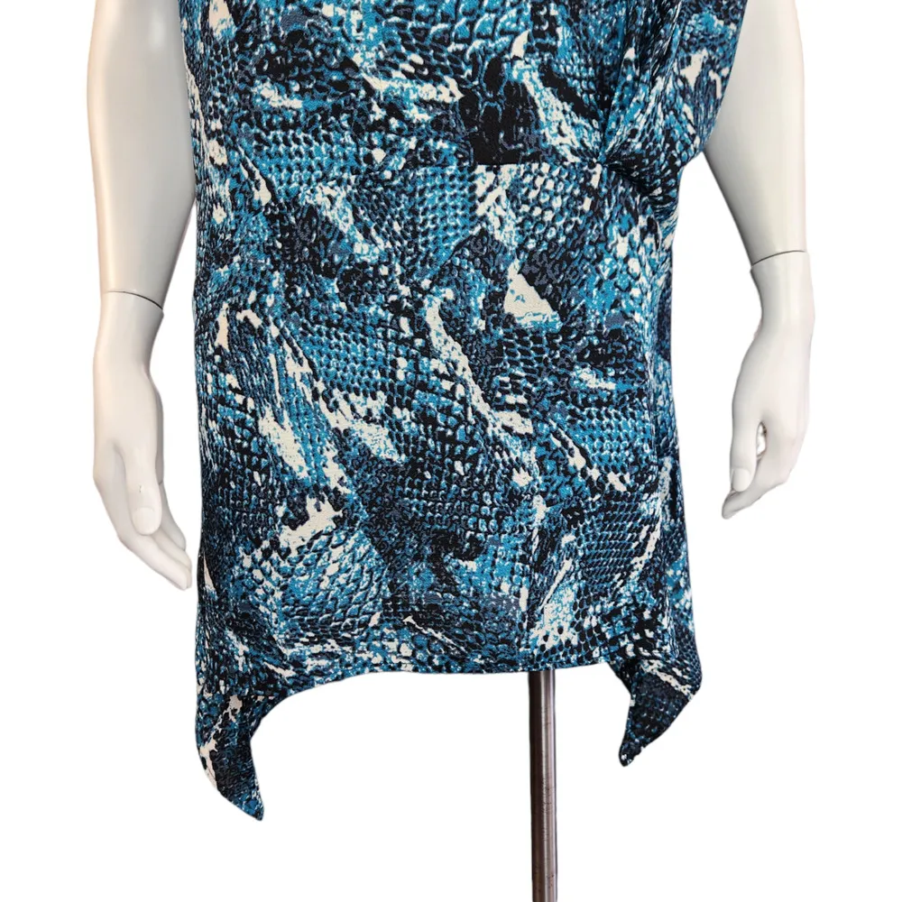 Attitudes by Renee Crepe Reptile Printed Asymmetric Top Blue Teal X - Image 3