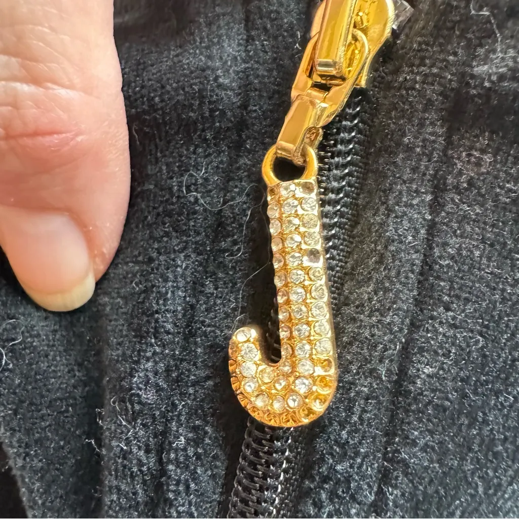 Y2K Juicy Couture Velour Zip Up Hooded Jacket Size M Black Logo Embellished - Image 6