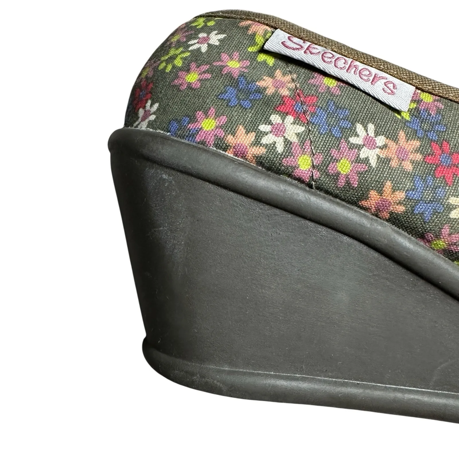 VTG Y2K Skechers Cali Mary Jane Wedge Shoes 8.5 Floral Canvas Heart Sole Slip On - Image 8