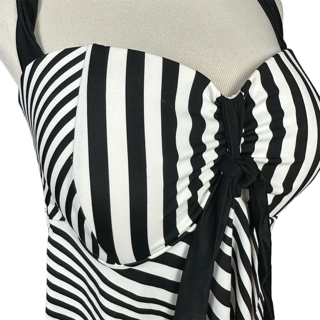 NWT Swimsuits For All Women's Halter Tankini Top Size 14 Black White Striped - Image 2