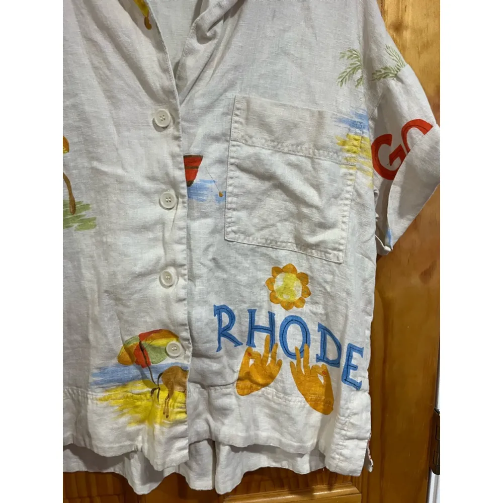 Rhode Ganima Coastal Top Munthe Linen Short Sleeve Novelty Shirt Size Small - Image 2