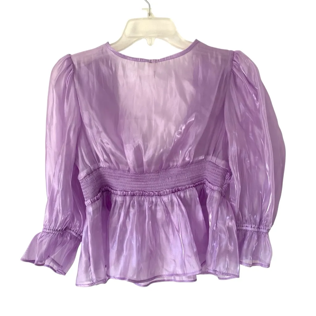 Free People Faye Sheer Rosette Blouse NWOTS Lavender Purple size small - Image 7
