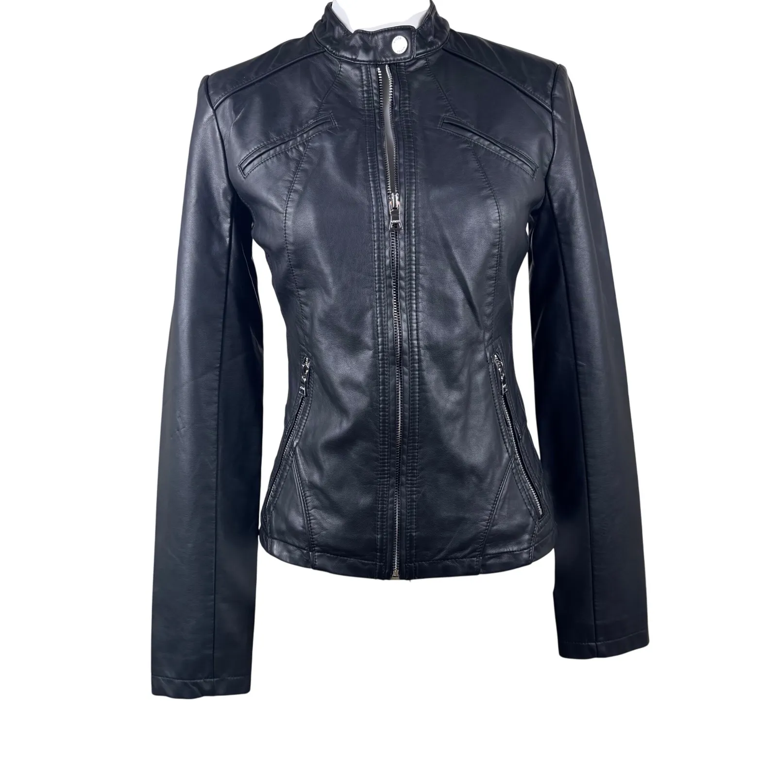 NWT GUESS Black Faux Leather Touch Moto Biker Women's Jacket Size XS - Image 6