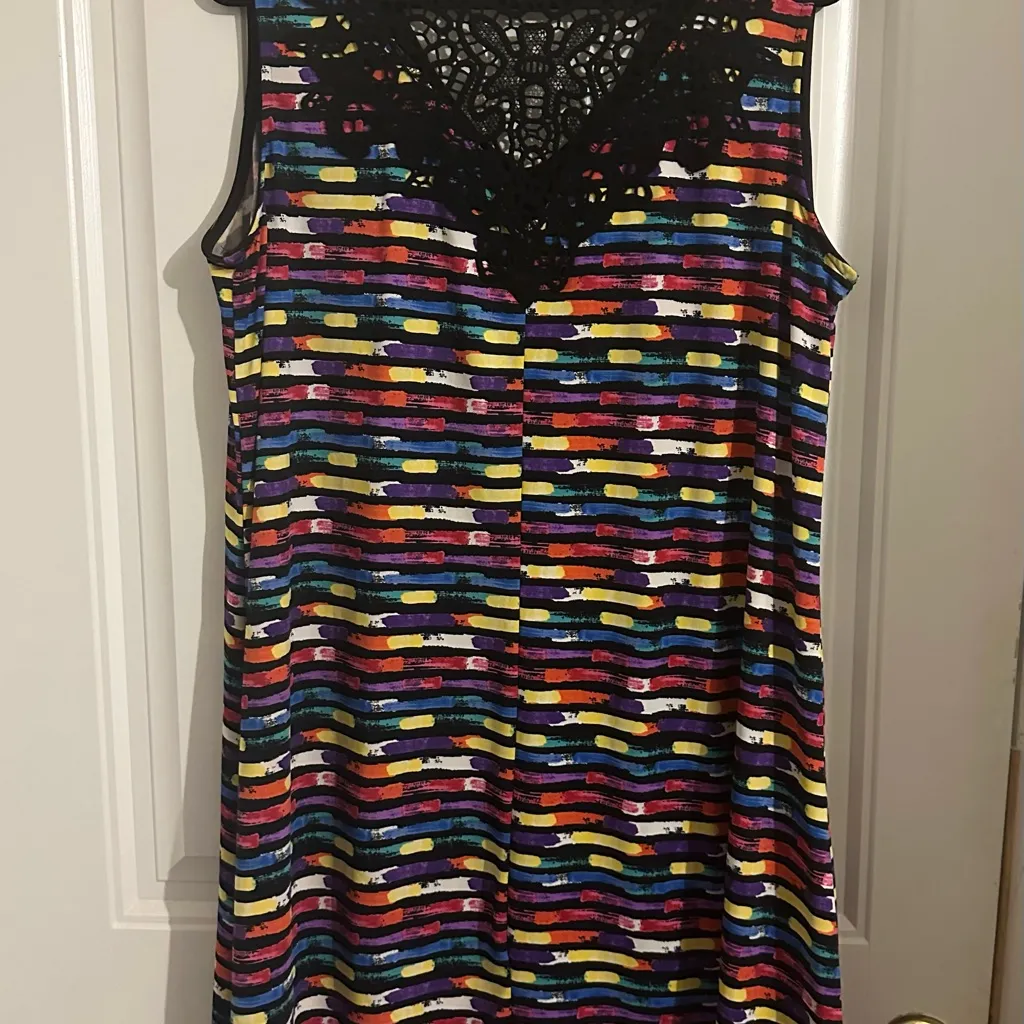 Colorful Striped Dress with Black Lace Detail Size 22W - Image 2