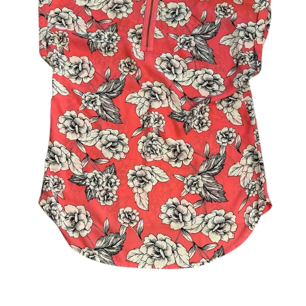 Pink Rose - Floral Coral and White Blouse - Image 4