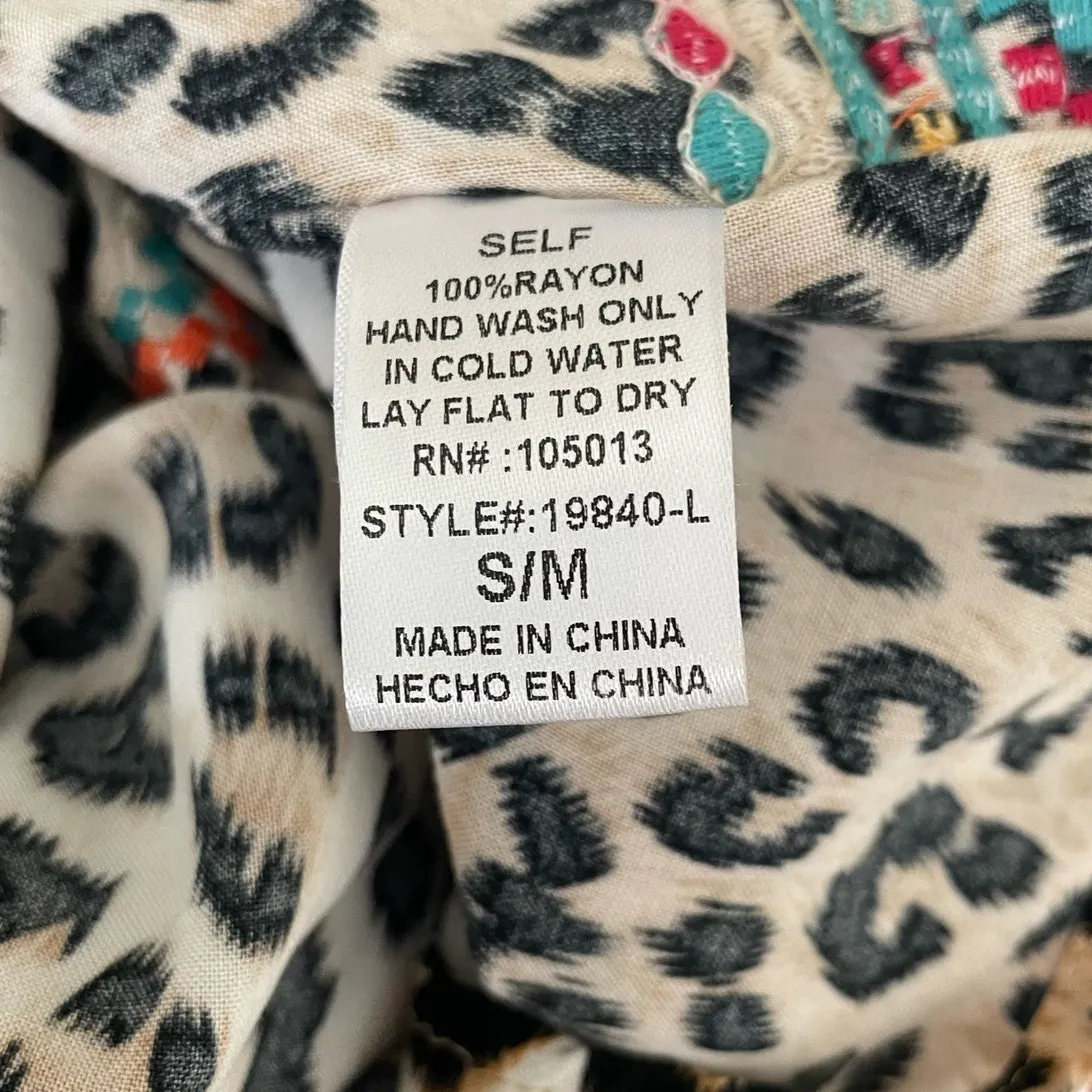 Savanna Jane Women Top S/M Leopard Print‎ Embroidered Southwest Boho Lagenlook - Image 12