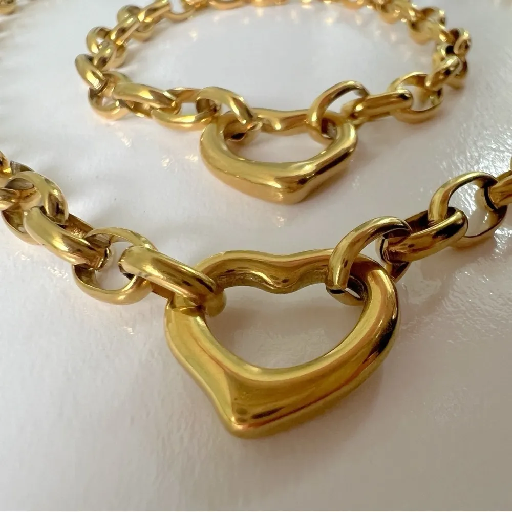 18K Gold Plated Heart chunky Necklace Set Stainless Steel womens Jewelry - Image 12