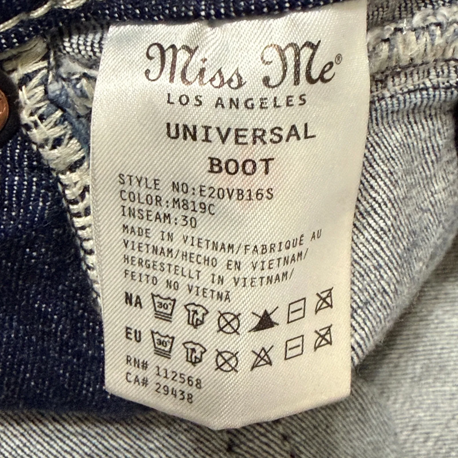Miss Me Boot Cut Jeans Mid Rise Size 30 Short Distressed Denim Embellished - Image 9