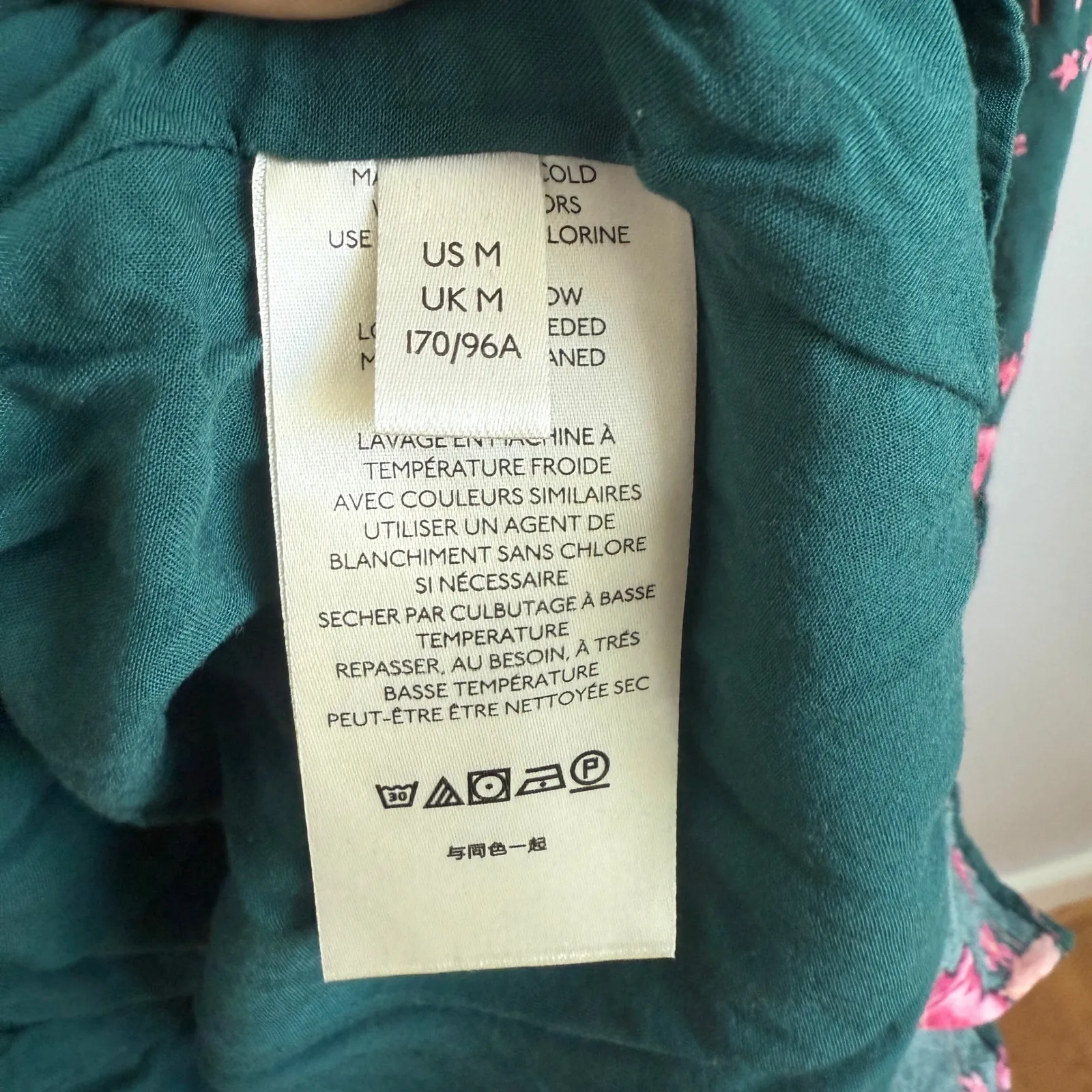 Free People Floral Mini Babydoll Dress Button Front‎ Long Sleeve Green Pink M - Image 8