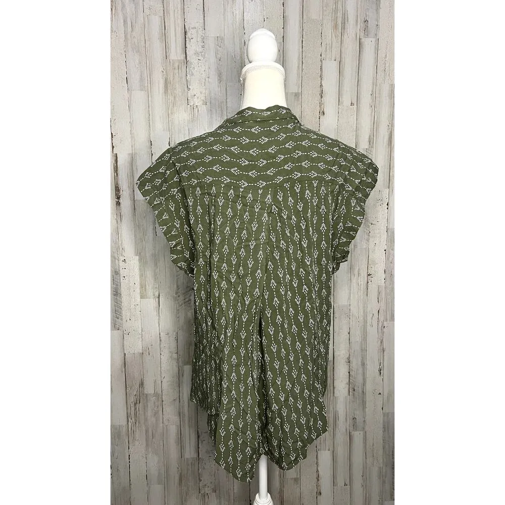 JACHS Girlfriend‎ Women's XL Green Geometric Button Front Blouse - Image 3