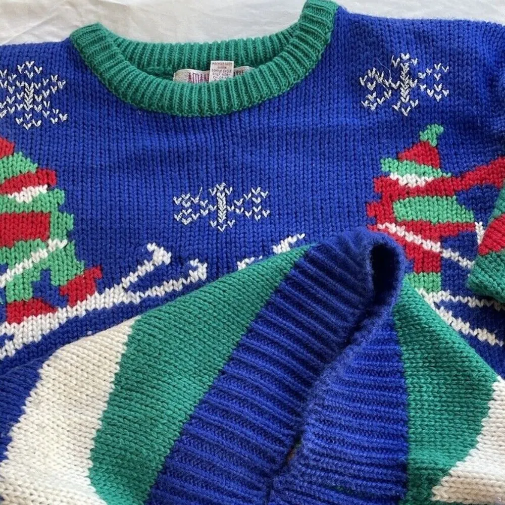 Vintage Adell Barre 80s Ugly Christmas Celebrate Sweater Acrylic Womens S RARE Green - Image 13