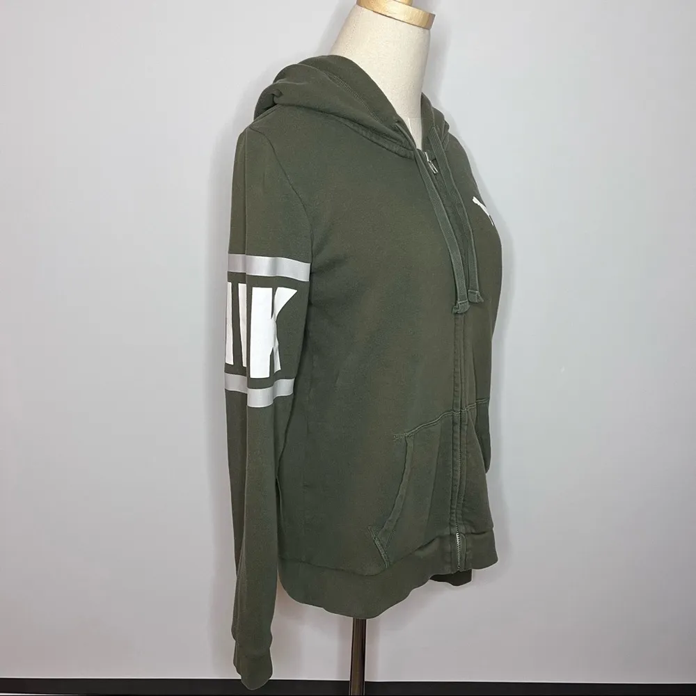 PINK VICTORIA’S SECRET Army Green Full Zip Hoodie Hooded Jacket Small - Image 7