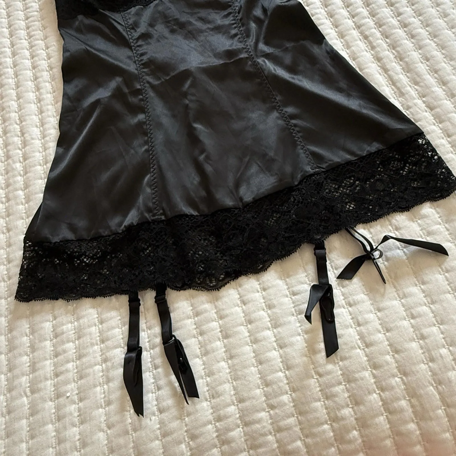 Fredrick’s Of Hollywood Black Babydoll Chemise Garters Sz L Large Underwire - Image 13