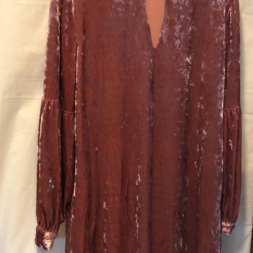 Muche & Muchette Crushed Velvet Pink Dress Sz M/L Keyhole Choker neckline - Image 5