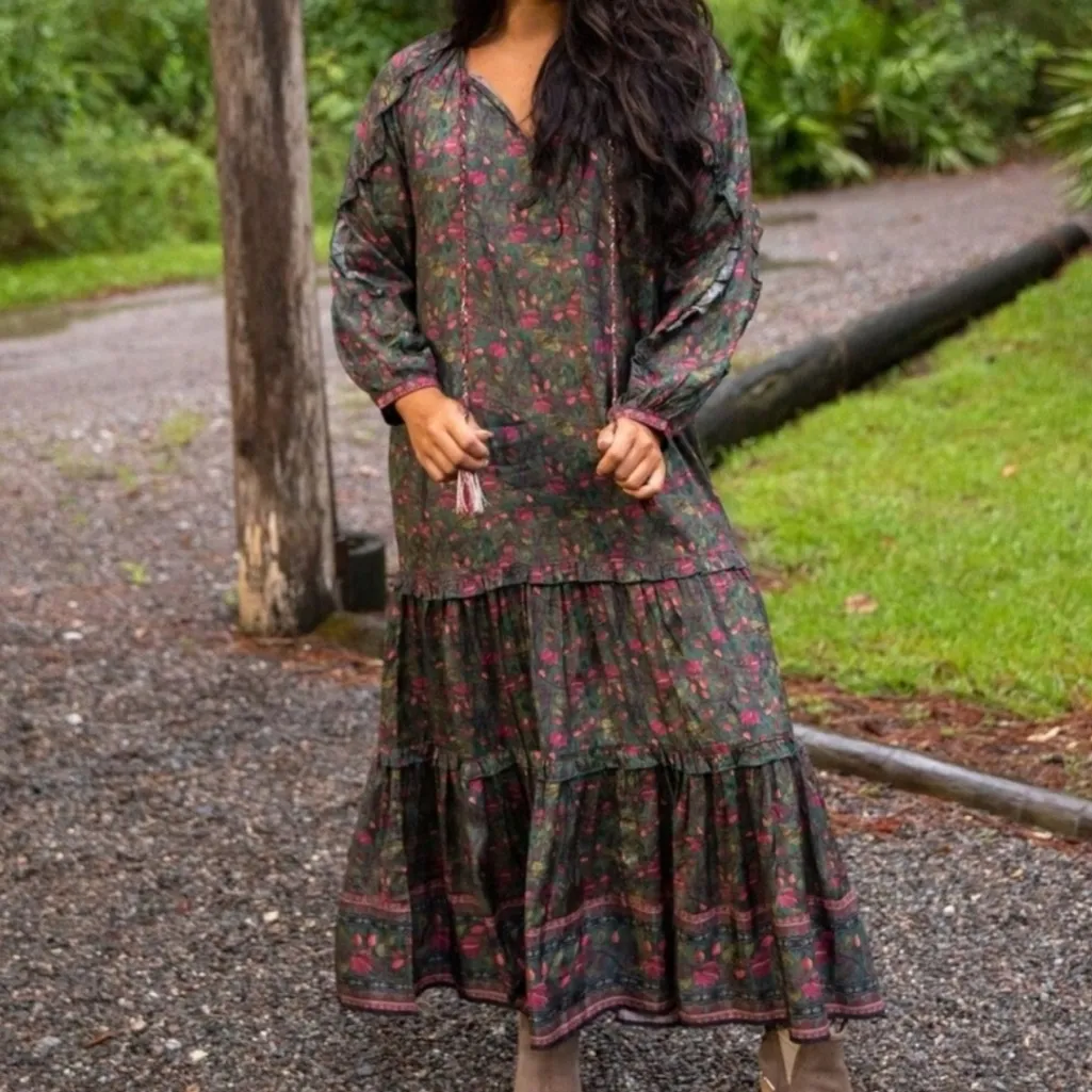 NATURAL LIFE Lula Dress Green Floral Ruffled Tiered Long Sleeve Maxi Dress - Image 2