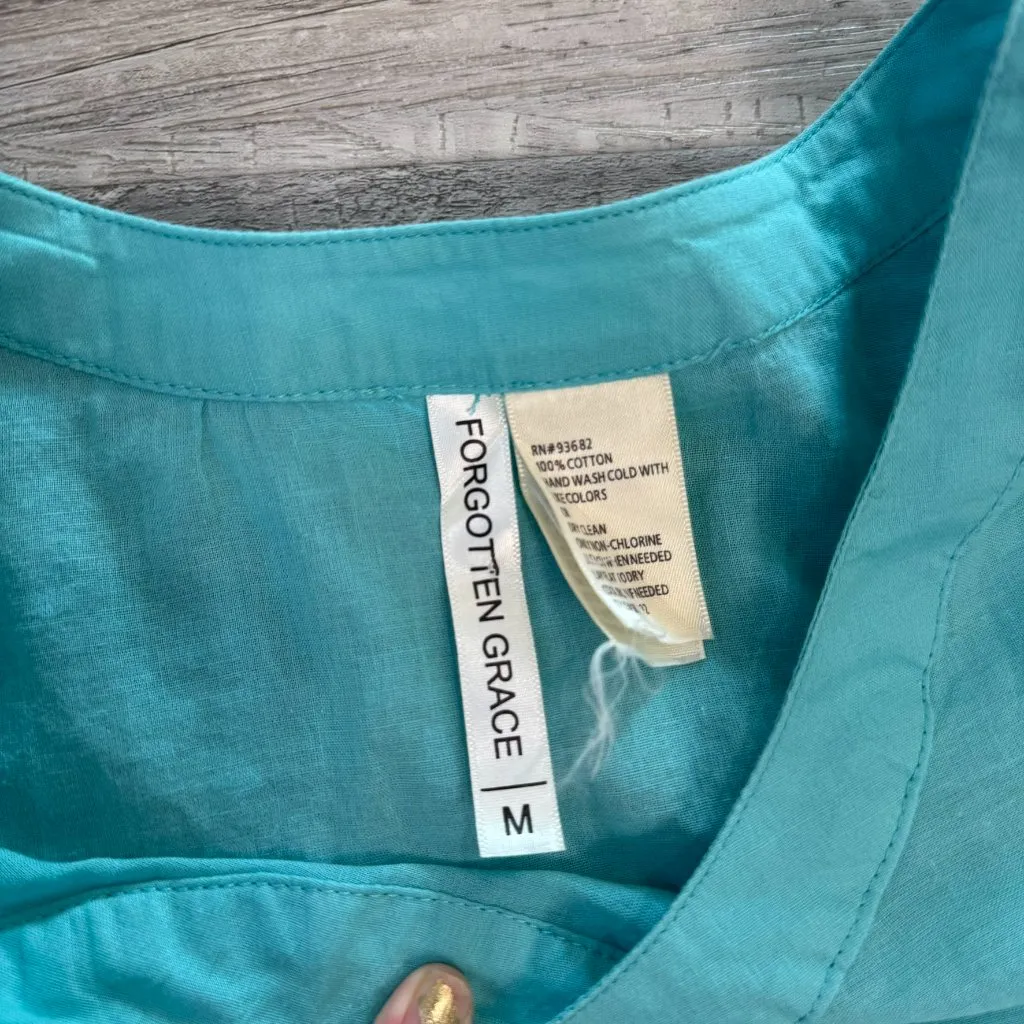 Forgotten Grace aqua embroidered lace tunic 3/4 sleeve size medium D30 - Image 2