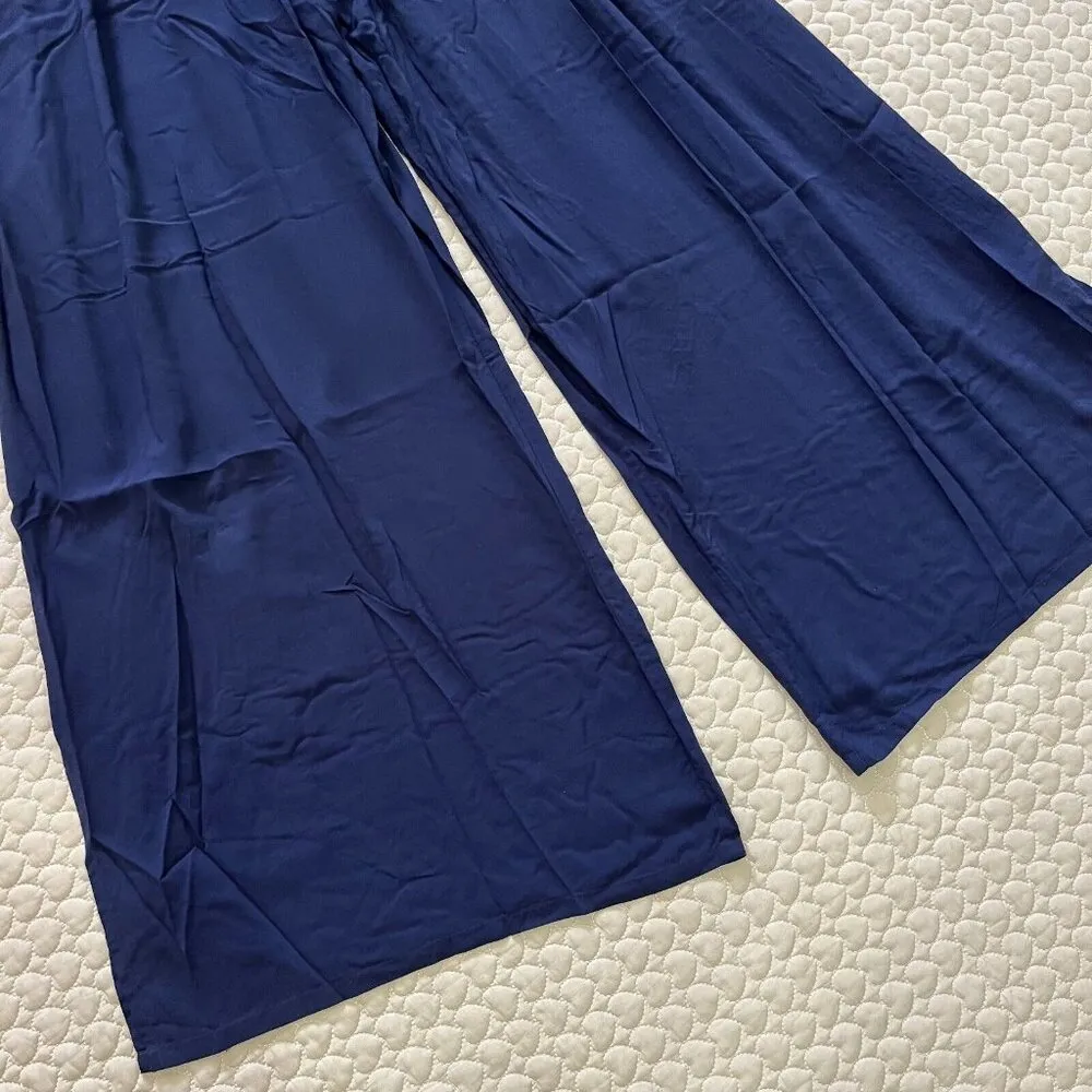 NWOT Tory Burch Smocked Shoulder-Tie Jumpsuit Size XS Navy Blue - Image 8