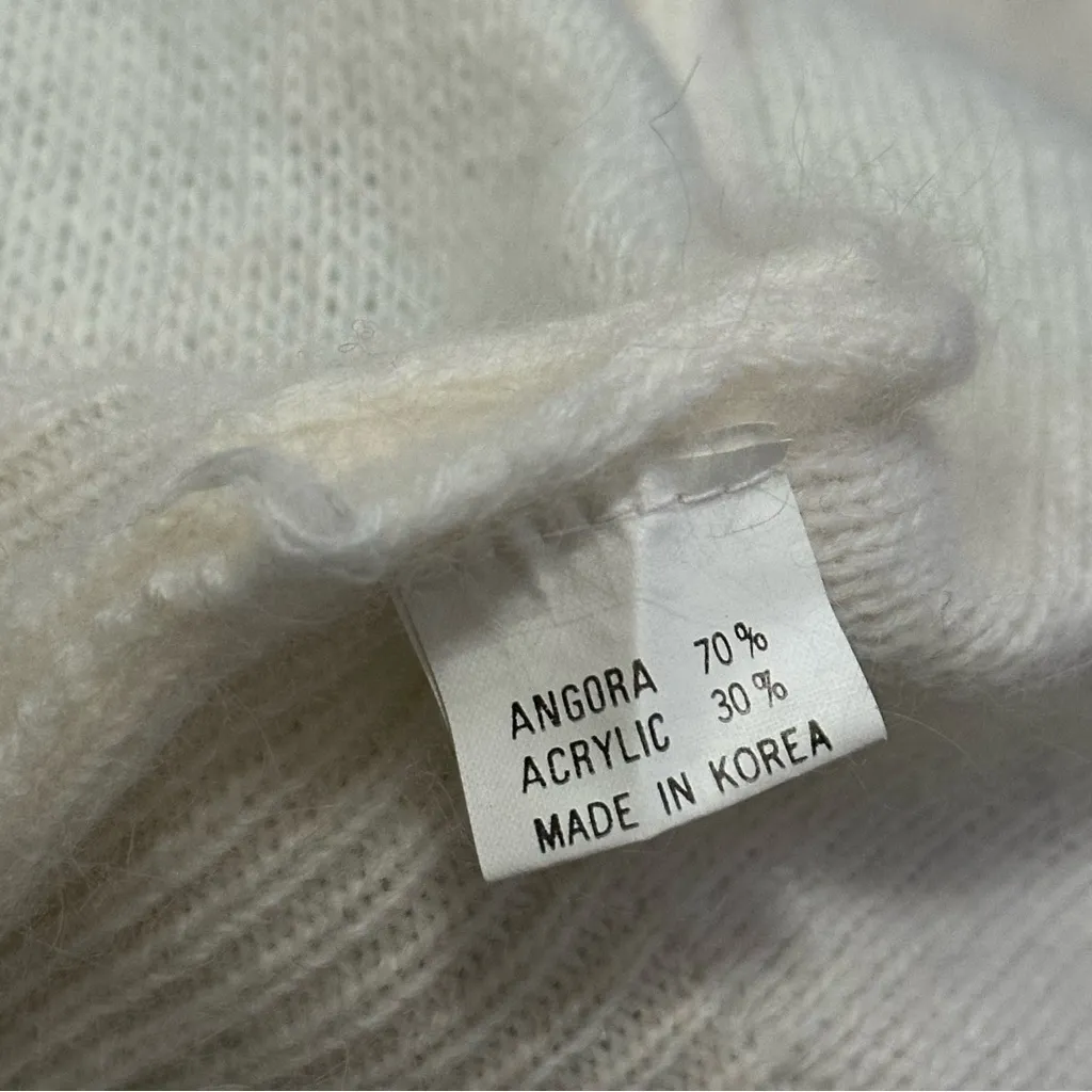 Vintage L XL Cream Ivory Bead Butterfly Embroidered Angora Knit Cardigan Sweater Size L - Image 9