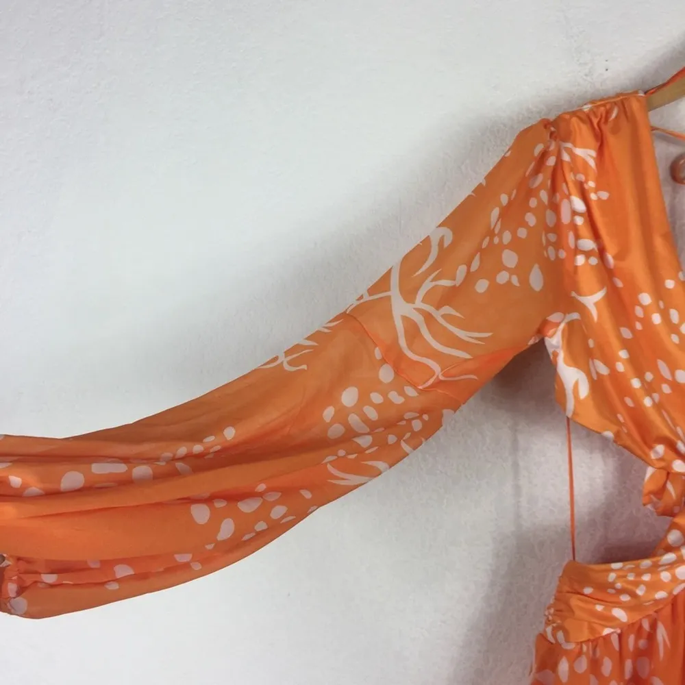 NWT Luxxel Gia Orange Crush Cut Out Chiffon Ruffle Mini Dress Large - Image 13