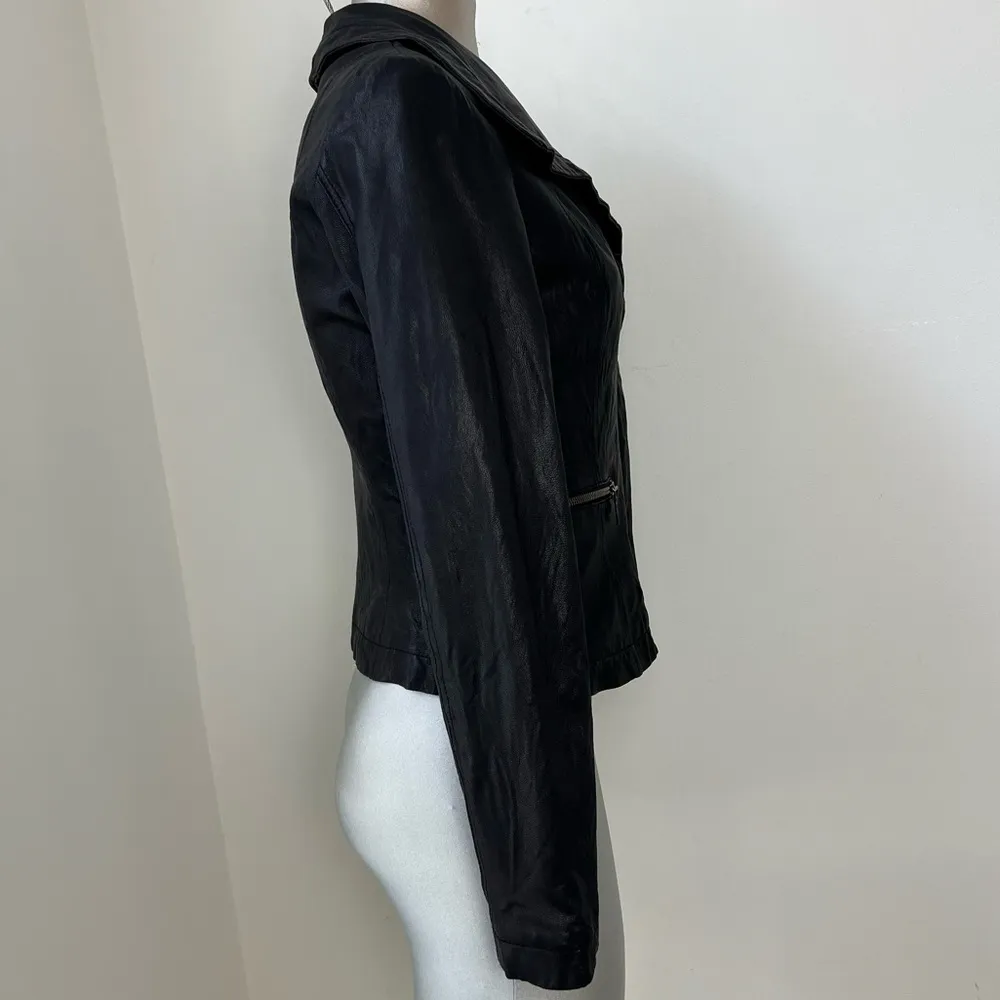 Michael Kors  Shawl Collar Genuine Leather Jacket Size Medium M Black Moto Grunge - Image 3
