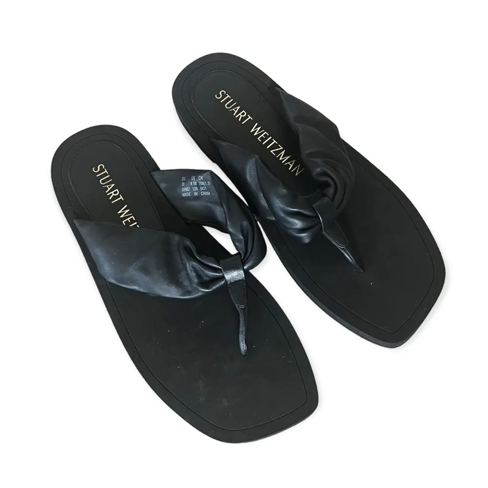 NEW Stuart Weitzman Leather Flip Flops in Black, Size US 8.5/ EU 39 - Image 7
