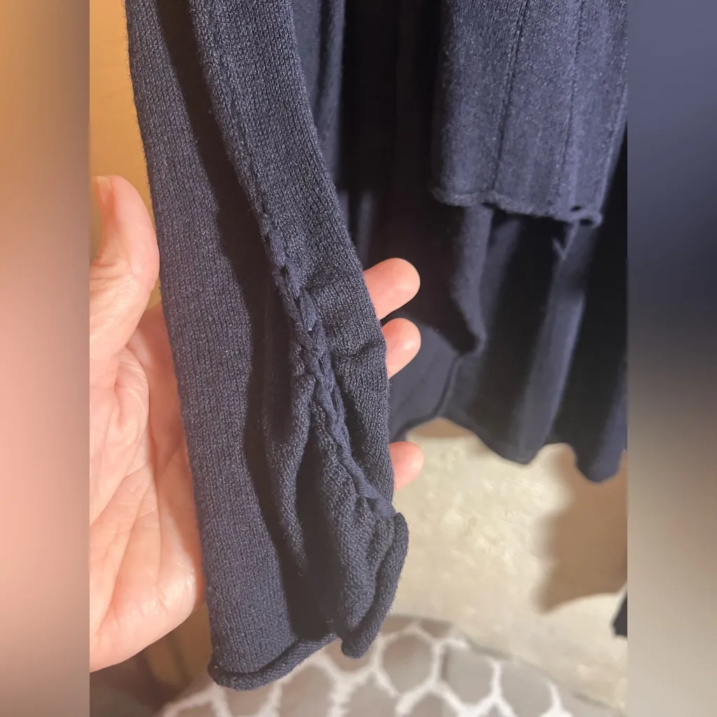 Anthropologie Black Open front cardigan linen cotton blend cable knit detail M - Image 5