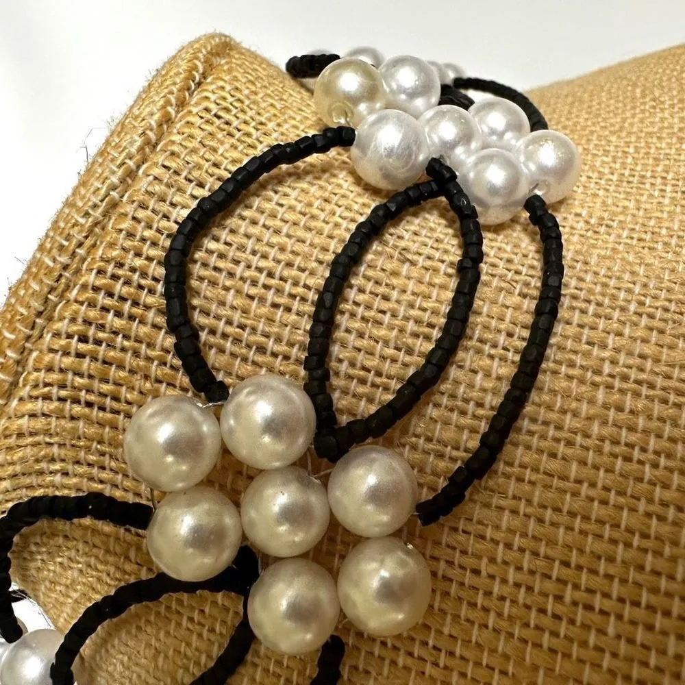Faux pearl black beaded multi strand choker necklace - Image 2