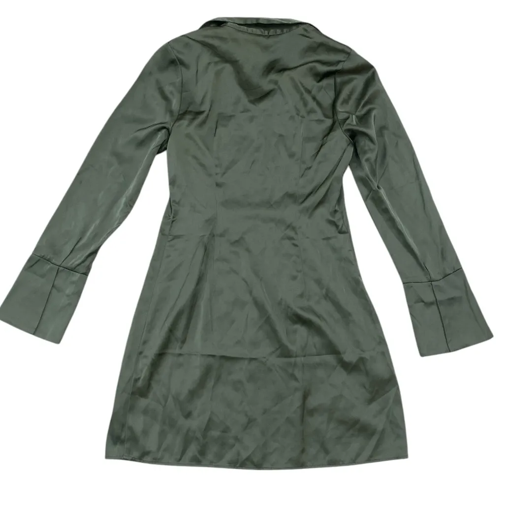 Abercrombie & Fitch Olive Green Satin Long Sleeve Button Down Mini Dress - Image 3