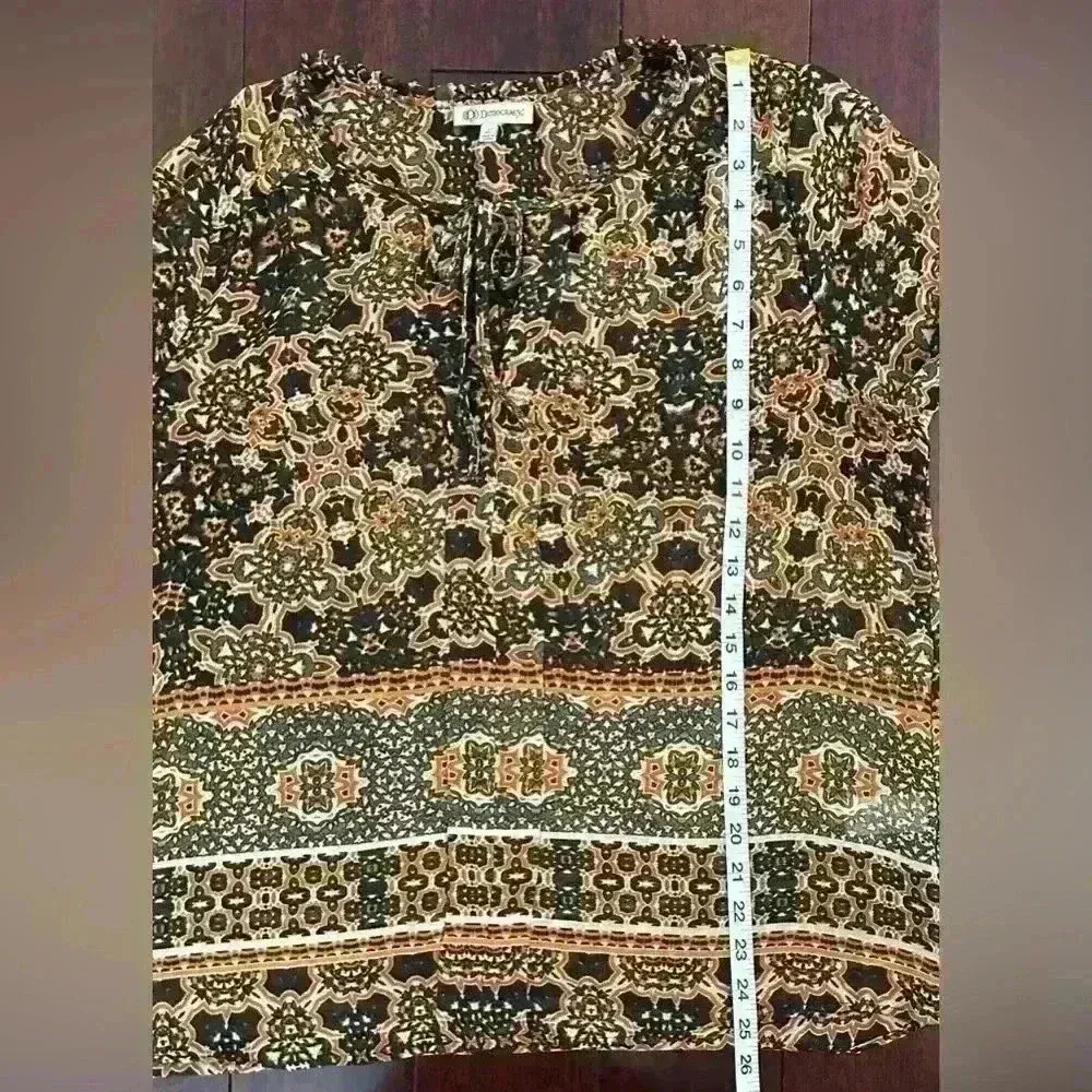 Democracy Women’s Boho Tie Front Tunic Top 3/4 Sleeve Sheer Shirt Blouse Size L - Image 8