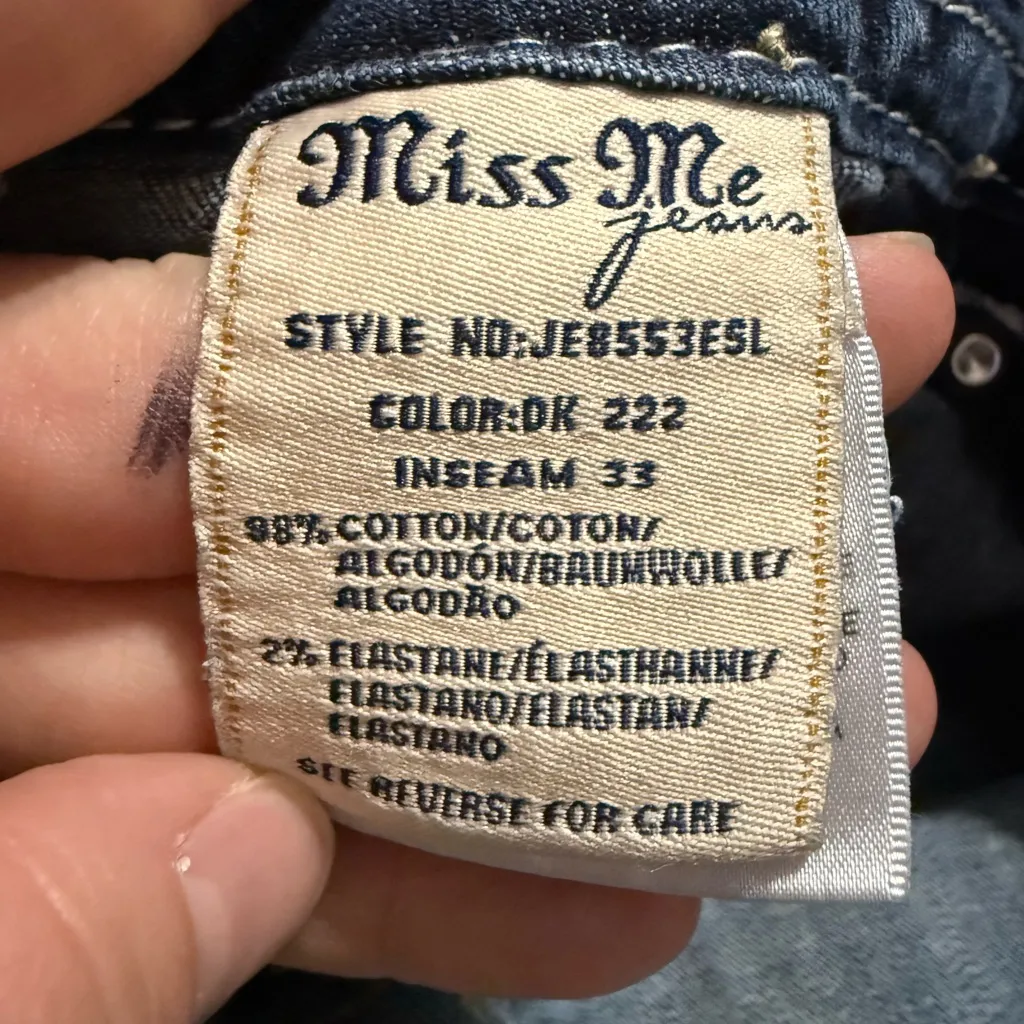 ✨Miss Me Bootcut Jeans Embellished Angel Wings Pockets MidRise Easy Skinny Sz 31 - Image 6