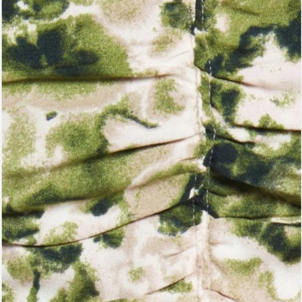 Open Edit Top Womens Extra Small XS Green Print Long Sleeve Ruched Blouse - Image 4