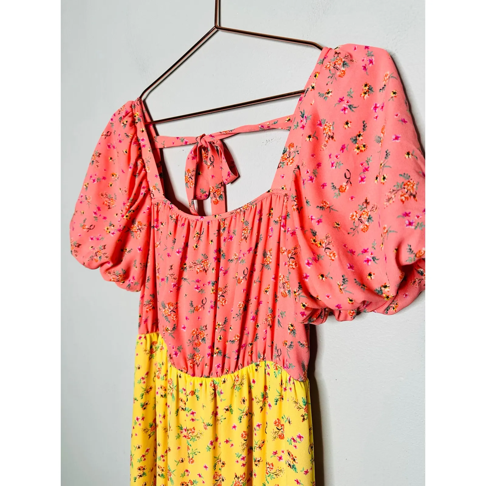 COLOR ME COURTNEY Yellow Pink Ditsy Flower Printed Cece Maxi Dress Size 2 - Image 13