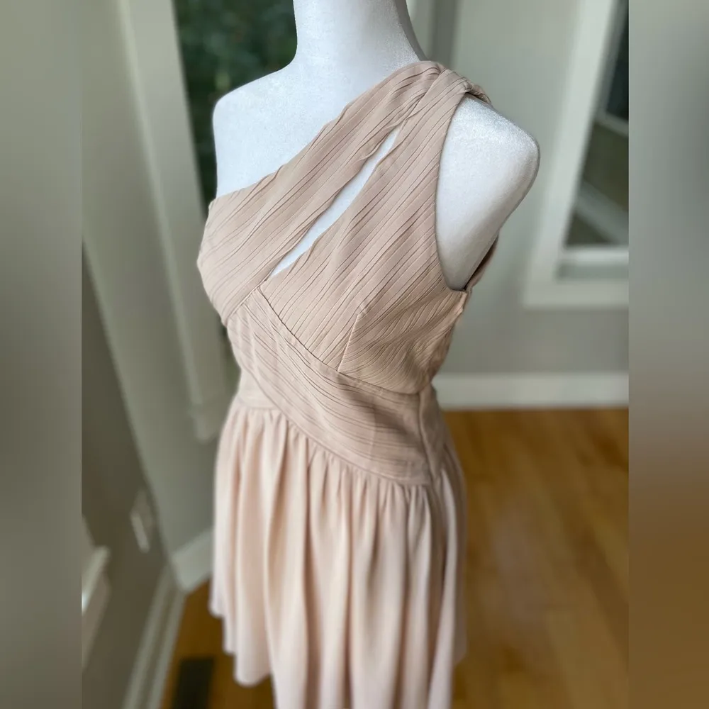 Francesca’s Minuet Blush Pink Balletcore One Shoulder Mini Dress Size Small - Image 2
