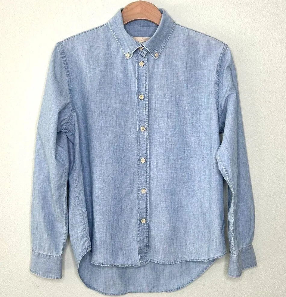 Seven For All Mankind Button Down Shirt Blue Chambray Size S - Image 4