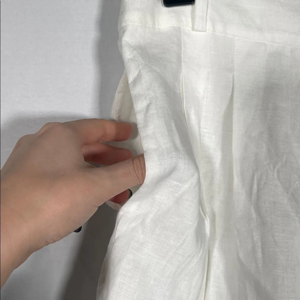 ASCENO WOMENS PLEATED HIGH WAIST LINEN SHORTS WHITE SMALL - Image 4