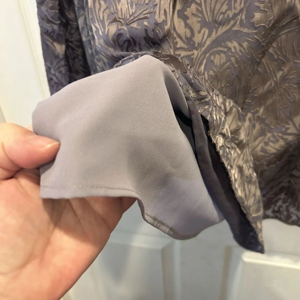 Carole Little‎ Purple Gray Leaf Pattern Silk Blend V - Image 5