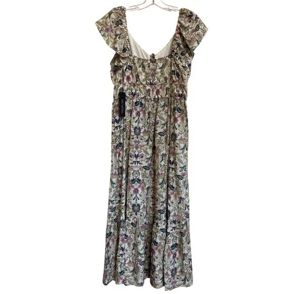 Rachel Zoe New York Cream Purple Floral‎ Elastic Tie-Neck Midi Dress - M NWT - Image 7