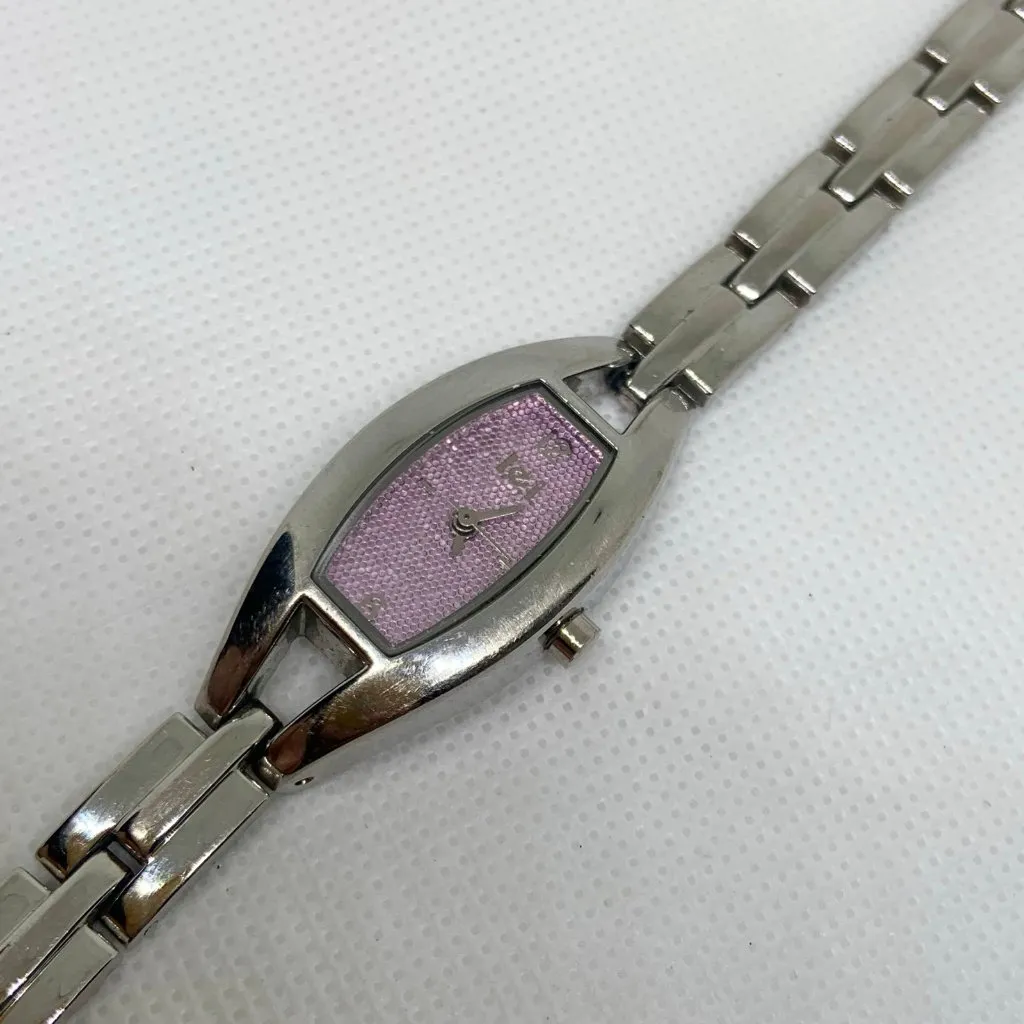 lei women silver tone watch 18mm purple dial quartz analog up to 7” running - Image 2