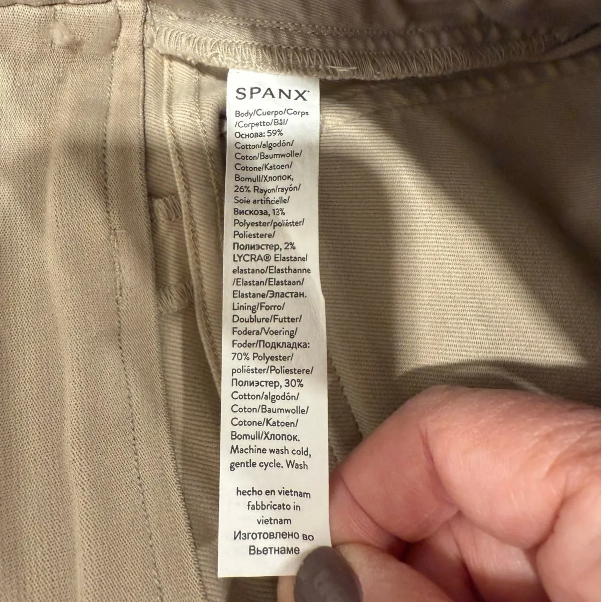 Spanx Mid Rise Stretch Twill Crop Wide Leg Pants Beige Women's Size Medium - Image 9