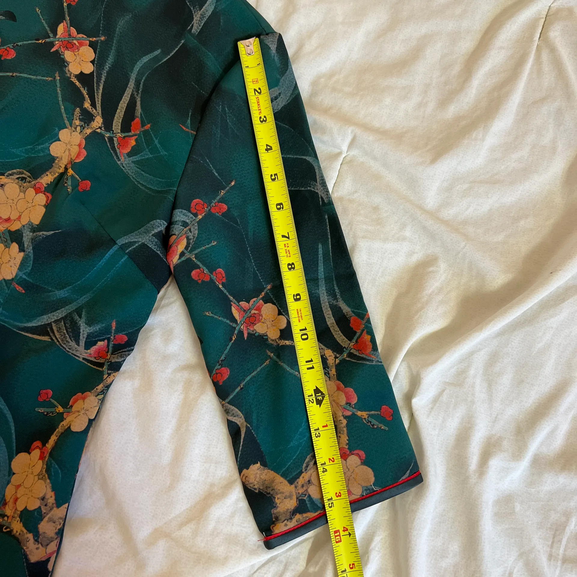 Green Chinese Satin Cheongsam Qi Pao Mandarin Collar Maxi Dress Size Large - Image 12