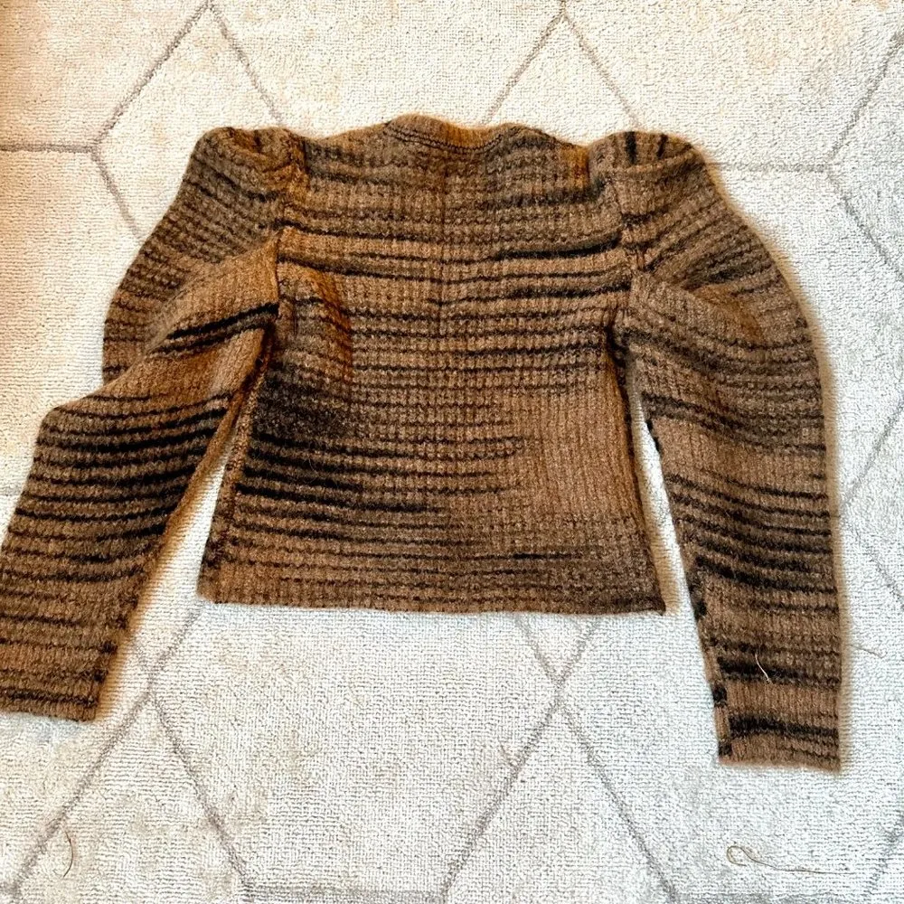 NWT Naadam Brown/Tan Space Dye Puff Shoulder Cropped Cardigan sz XS - Image 6