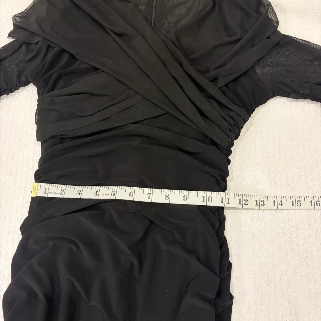 NWT Club L London Between The Lines Black Ruched Mesh Bodycon Midi Dress 8 FLAW - Image 13