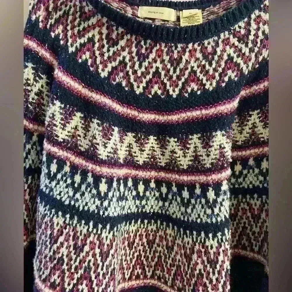 Anthropologie sleeping on snow midland‎ Fair isle poncho sweater wool blend M/L - Image 3