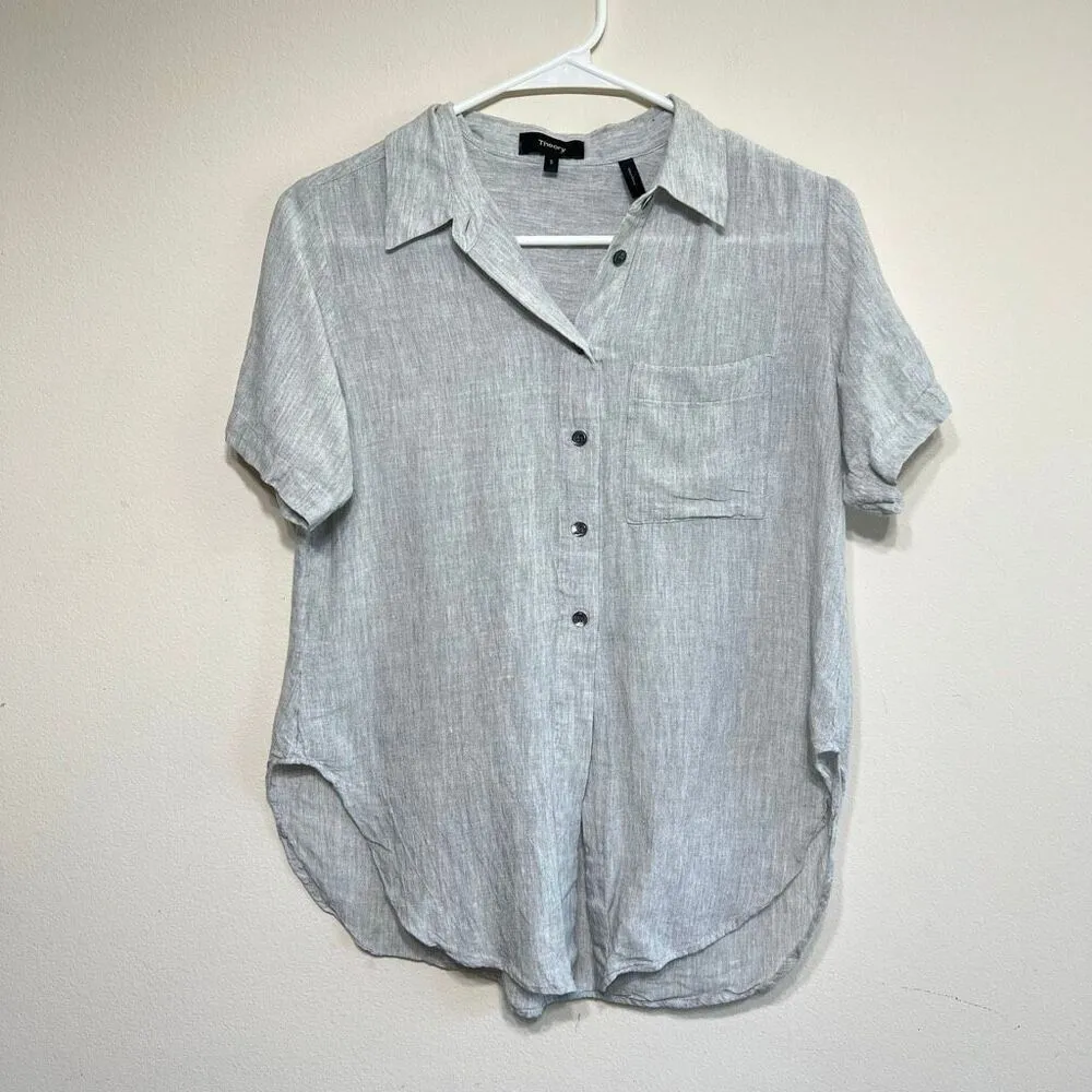 Theory  Gray Hekanina Gray Linen Tie Front Button Down Small - Image 2