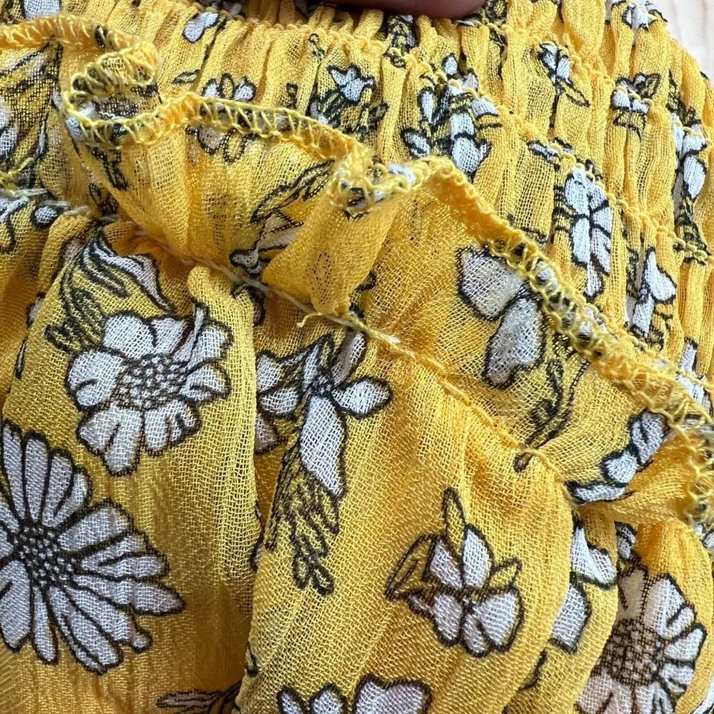 Trixxi Babydoll Floral Print Tiered Mini Dress Smocked Back Yellow Size Medium N - Image 8