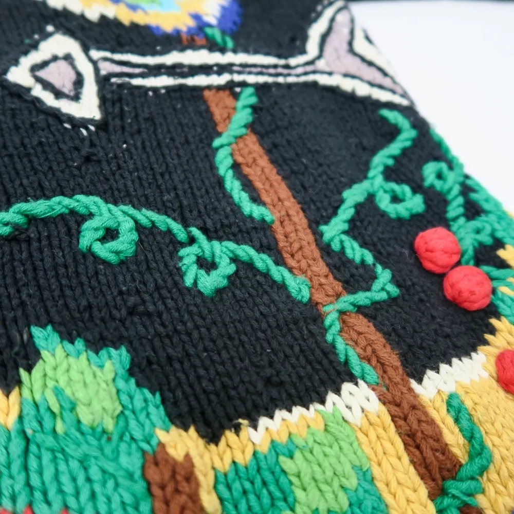 Vintage 90s Just Better Sweater designs by Lisa Coufal Rooster Cardigan Sweater Black Size XL - Image 14