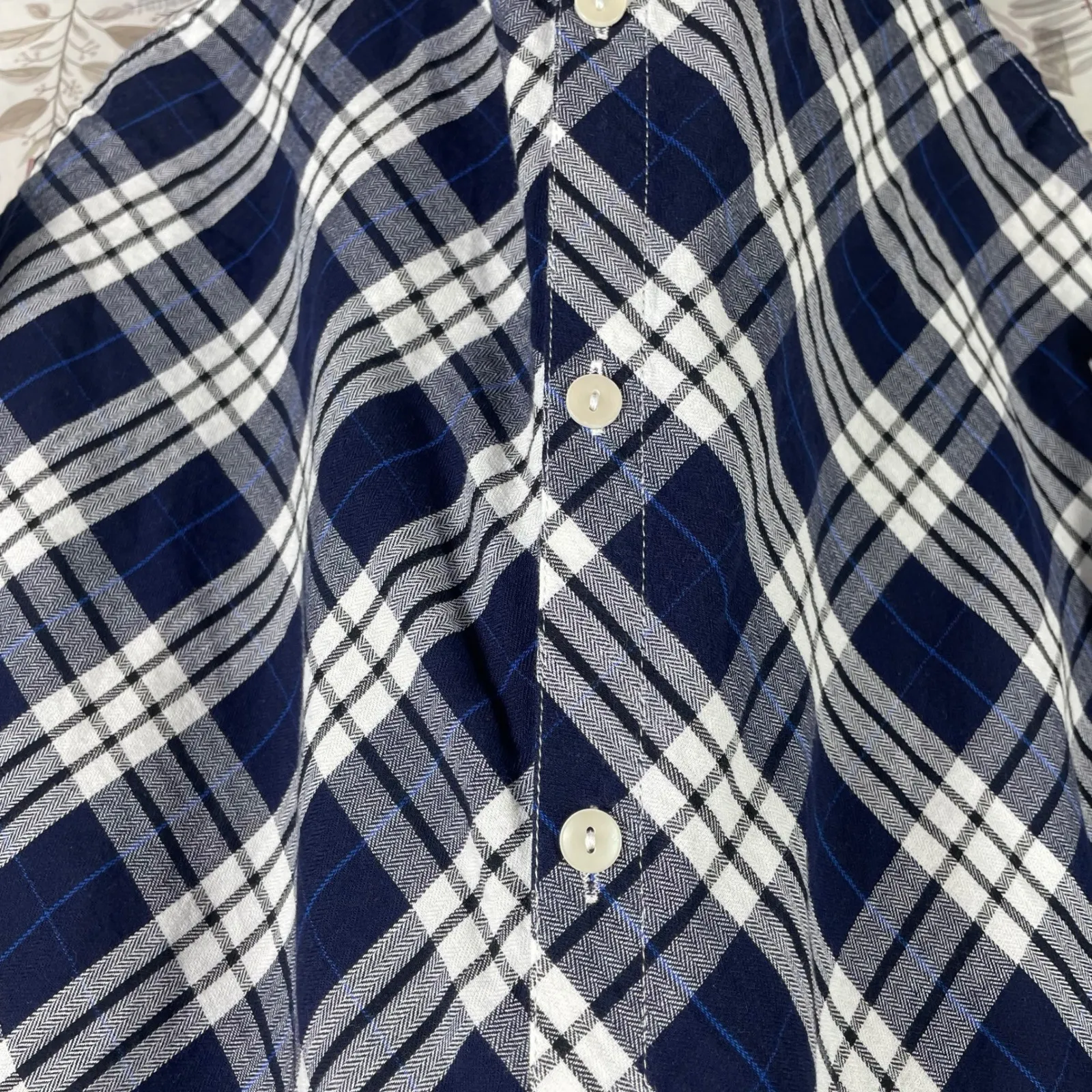 Joan‎ Rivers Plaid Button-Up Shirt Size XXS Navy Blue & White 100% Cotton Tunic - Image 9