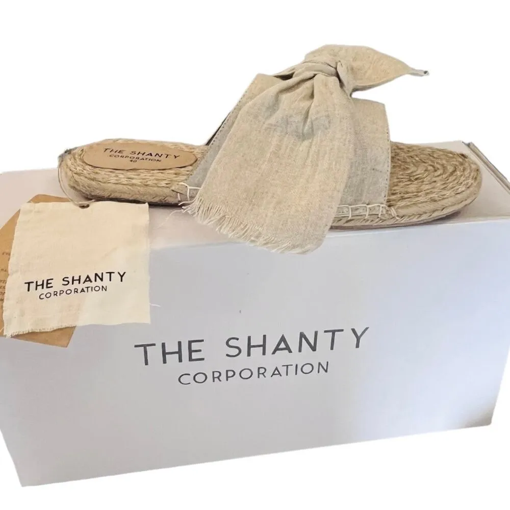 NEW Shanty SHACK SLIDES Women's Slip On SHOES 40, US 9 Natural Linen Bow Sandals Tan - Image 3